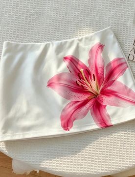 Falda con estampado floral blanco con pantalón corto incorporado para niñas preadolescentes, falda casual