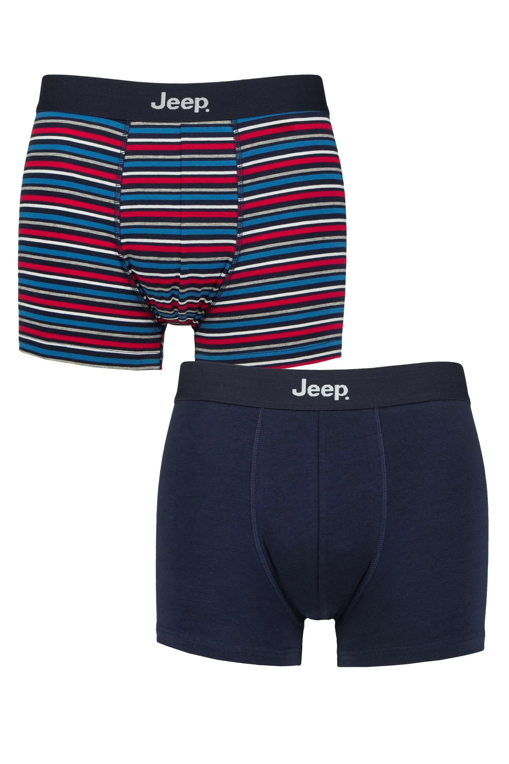 Mens 2 Pack Cotton Fitted Trunks Navy / Blue XL - Blue - Size: Extra Large - Jeep - FashionsVida