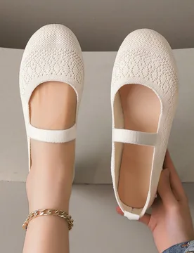 Zapatos Mary Jane de punto hueco suave para mujer, suela blanda ligera, zapatos planos cómodos y elegantes sin cordones para uso diario - Shein - FashionsVida