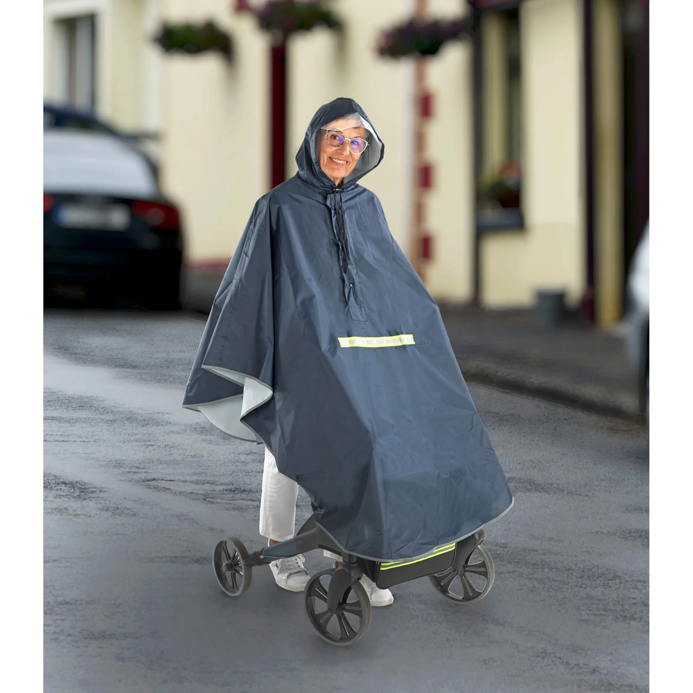 Rollator-Regencape + Gratis Aufbewahrungstasche blau - WENKO - FashionsVida