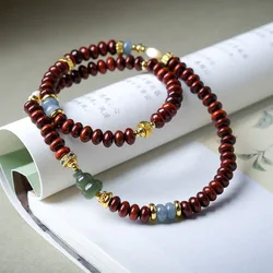 Rosewood and Blue Jadeite Double-Circle Bracelet Cultured Jade Gourd Bead Bracelet with Sophisticated Appeal