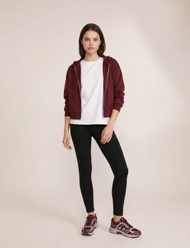 Felpa con cappuccio con zip e misto viscosa, soft touch - rosso piccante
