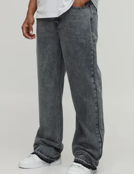 Mens Tall Straight Flared Washed Jeans With Let Down Hem - Grey Cotton - Size 30 Long - boohooMAN - FashionsVida