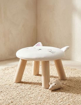 Sgabello con motivo di gatto - bianco