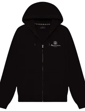 Mens Active Small Logo Full-Zip Black Hoodie Cotton - Size X-Large - Aquascutum - FashionsVida