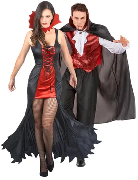 Vornehmes Vampir-Pärchen Halloween-Paarkostüm für Erwachsene schwarz-rot-weiß - BCI - FashionsVida