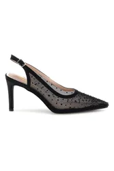 Décolleté slingback nere in tulle con strass P656 38