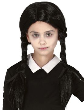 Zopf-Perücke für Kinder Halloween-Kinderperücke schwarz