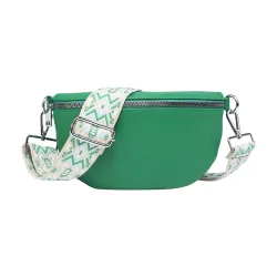 Half Moon Sling Crossbody Bag With Canvas Strap - Green - Size: One Size