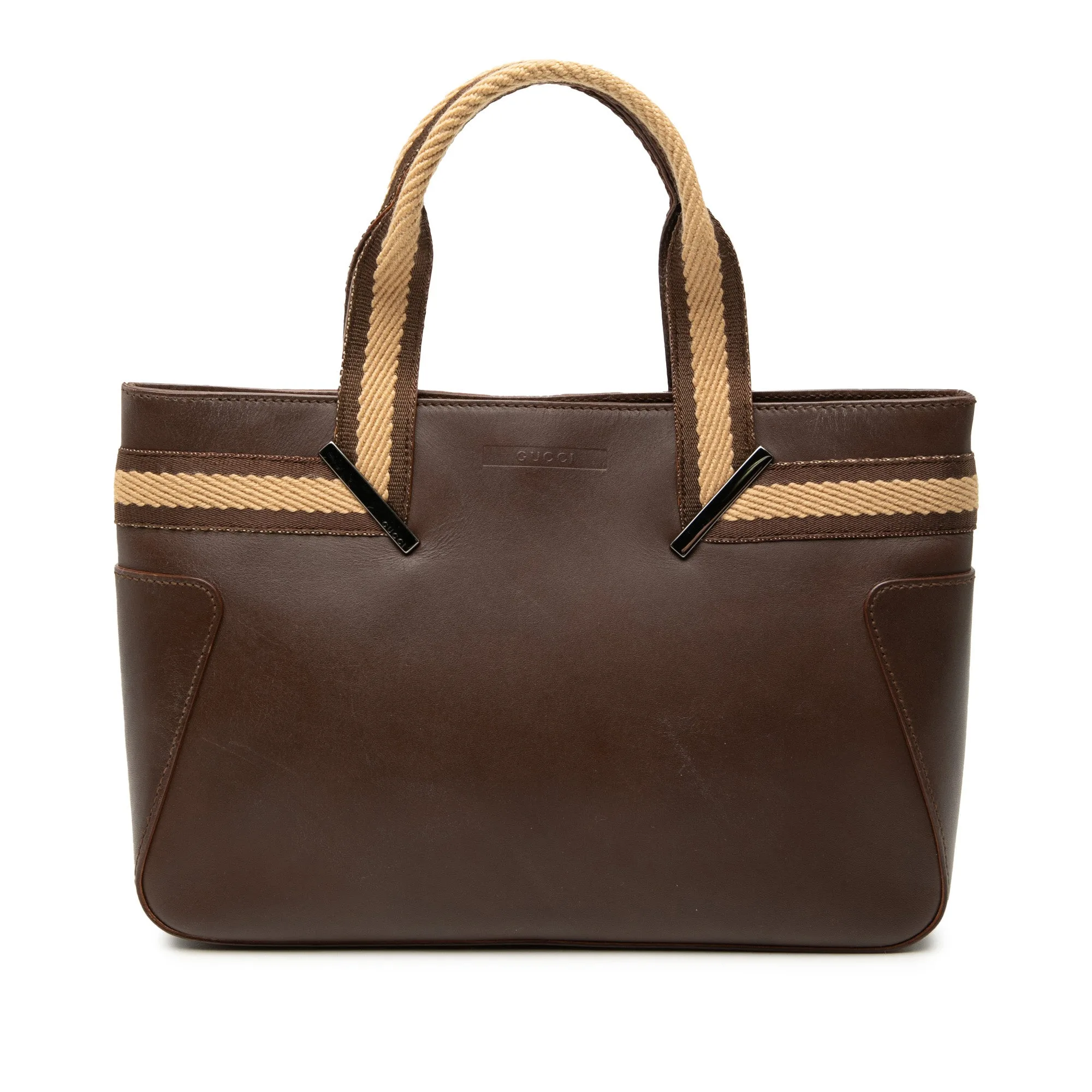Leather Web Handbag - Gucci - FashionsVida