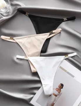 Set de 3 tangas minimalistas de unicolor y sexy para mujeres con adorno de metal - Shein - FashionsVida