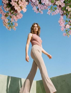 Pantaloni a gamba dritta in tessuto roma - beige