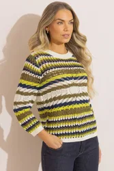 Women's Stripe Crochet Knitted Jumper Size: Medium - Multicolor - Size: M
