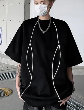 Summer Reflective Strips Men Short Sleeve O Neck T Shirts Bright Line Decoration Hiphop Street Fashion Oversized Clothing Black - Aliexpress - FashionsVida