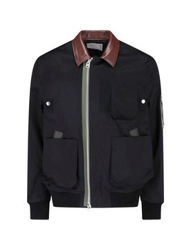 Engineered Panel Cotton Jacket with Nylon, Cowhide & Knit Trim