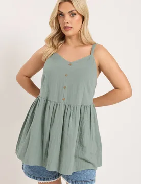 Cheesecloth Sleeveless Top - Light Green - Size: 22-24 - Yours - FashionsVida