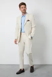 Men's Natural Linen Slim Fit Suit Trousers Size: 36S - Natural - Size: 36S