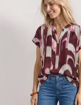 Blusenshirt mit Split Neck und Ikat-Muster female Rot - Street One - FashionsVida