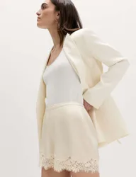 Satin Lace Trim Shorts Cream female