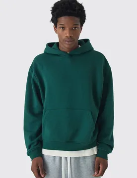 Herren Oversized Boxy Basic Hoodie Sweatshirt Forest Größe Small - boohooMAN - FashionsVida