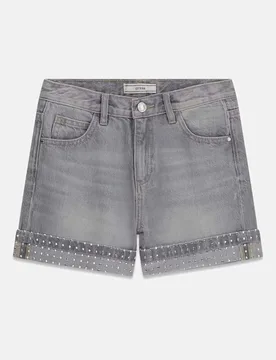 Shorts in denim grigi lavaggio chiaro in cotone con borchie - Guess - FashionsVida