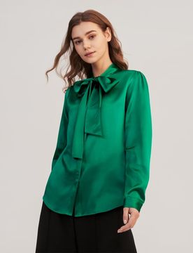 Donna Elegante Camicetta in Seta Lucida con Papillon M