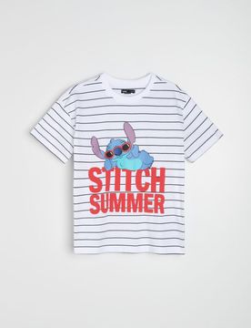 T-shirt in cotone con stampa Stitch - multicolor