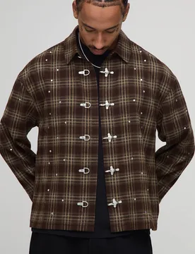 Herren Oversized Hemd mit Schnallendetail und Karomuster Brown Größe Medium - boohooMAN - FashionsVida