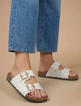 Women's Lorleese Lace Double Boucle Footbed Sandals in White Size: 3 - White - Size: 3 - OASIS - FashionsVida