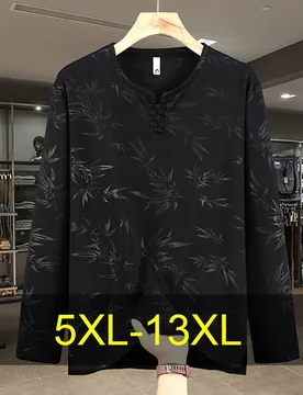 XL 13XL Plus Size Long Sleeve T-shirt Men Spring Summer Long Sleeve Tshirt Bamboo Leaf Printing Shirt Tops Big Size - Aliexpress - FashionsVida