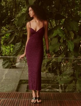 Robe Midi Bretelles Dentelle Xs Bordeaux