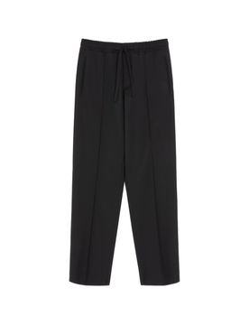 Tailored Wool-Mohair Drawstring Waist Trousers with Side and Back Pockets