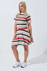 Stripe Mini Swing Dress - Red - Size: 18