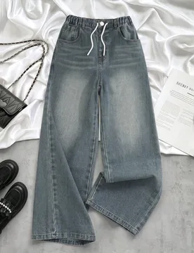Jeans de Mezclilla para Niñas Preadolescentes, Nueva Llegada de Verano, Estilo Casual de Moda, Proceso de Lavado Vintage de Color Claro, Cintura Elá - Shein - FashionsVida