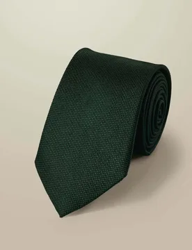 Pure Silk Stain Resistant Textured Tie Dark Green male - Charles Tyrwhitt - FashionsVida