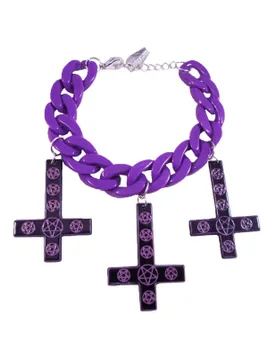 Kreepsville Gothic Armband Kreuz Pentagramm lila - Ripper Merchandise LTD - KF - FashionsVida
