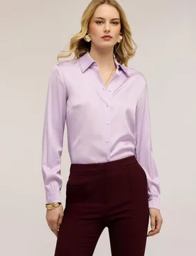 Camisa de mujer de satén de viscosa ajuste regular con cierre frontal de botones - Motivi - FashionsVida