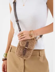 Faux Shearling Cross Body Phone Bag Beige female