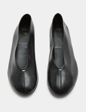 Leather Metallic Round Toe Ballet Pumps Black female - M&S - FashionsVida