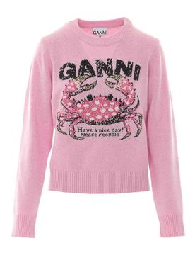 Ganni maglione in lana grafica rosa