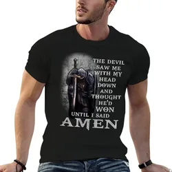 The Devil Saw Me My Head Down Thought He'd Won Until I Said Amen T-Shirt Relaxed Fit Casual Short Sleeve Top