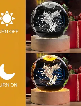 Pieza Exquisita bola de cristal luz de noche, lámpara de bola de cristal 3D, luz de ambiente de luz cálida con interruptor LED, luz de decoración d - Shein - FashionsVida
