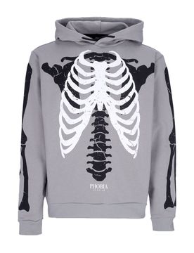 Felpa Leggera Cappuccio Uomo Skeleton Print Hoodie Grey/white