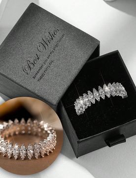 Anillo de diamante micro-incrustado en forma de herradura en caja de regalo, joyería de moda con circonita cúbica súper brillante, chapado en cobre