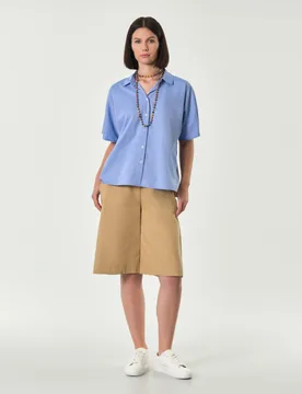 Bermuda beige in cotone con elastico inserito in vita - Hlo! - FashionsVida