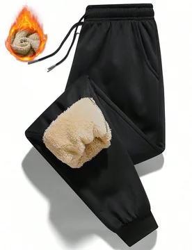 Pantalones casuales de moda de unicolor para hombre, versátiles para uso diario, con forro polar cálido - Shein - FashionsVida