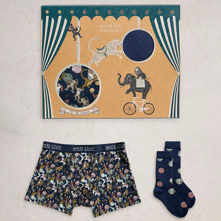 Organic Boxers & Socks Gift Set - Dark Navy - White stuff - FashionsVida