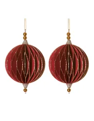 Glitzernde Origami-Weihnachtskugeln Weihnachts-Hängedeko 2 Stück rot-goldfarben 13 cm