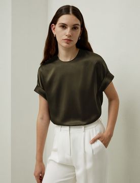 T-shirt Soie Manches Obliques XS Élégant Col Rond 100% Soie