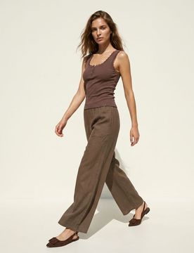 Top in maglia con misto viscosa e pizzo - marrone